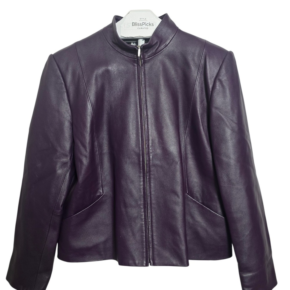 Pendleton 100% Leather Jacket‎ Petite M Deep Plum Purple Quiet Luxury Moto